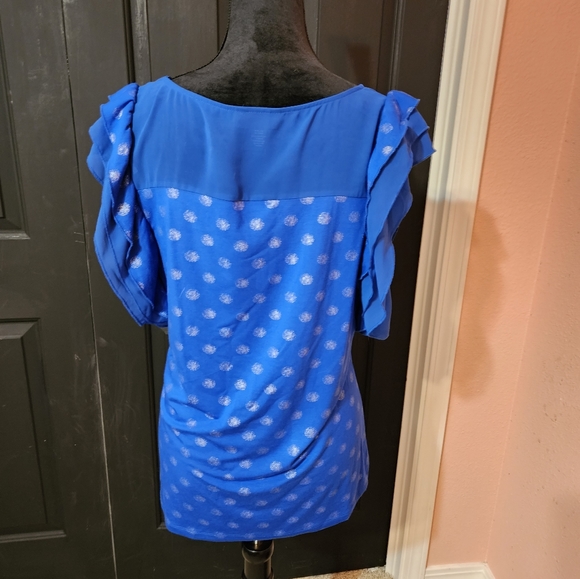 Blue top with silver polka dots - size Large - Picture 2 of 3